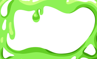 Slime green frame. Different forms border for graphic design. Melting liquid, abstract blob drip, banner, jelly splash and spot. Decorative background. Vector cartoon isolated poster