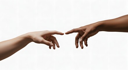 Two hands reaching toward each other on a plain backdrop, symbolic and simple composition