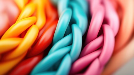 A close-up of colorful twisted materials brings forth a vibrant energy, showcasing an array of hues that evoke creativity and joy, enticing the viewer's imagination.
