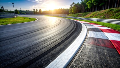 Naklejka premium Race track curve at sunset.