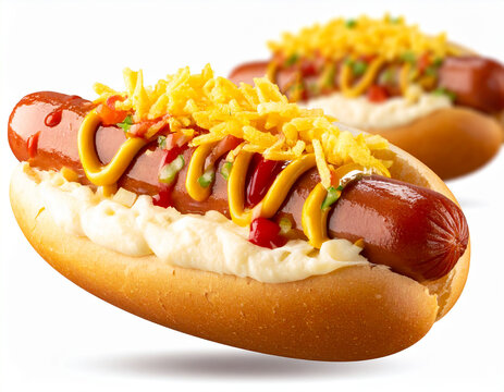 Brazilian Hot dog isolated - white background, Cachorro quente brasileiro no fundo branco.