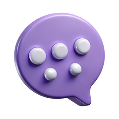 A vibrant 3d rendering of a stylized plastic-style icon of a speech bubble featuring multiple circular elements.