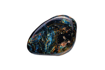Closeup pietersite (tempest stone) gemstone on white background (A variety of Chalcedony)(selective focus)