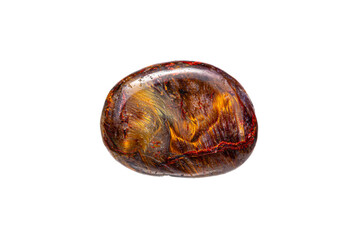 Red pietersite (tempest stone) gemstone on white background (A variety of Chalcedony)(selective focus)