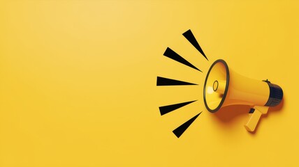 A minimalist conceptual image featuring a yellow megaphone emitting bold black sound lines. Communication, announcement, marketing message, alert.