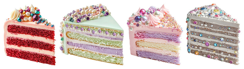 PNG Colorful, decorative, layered cake slices, element set on transparent background