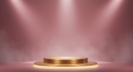 Elegant Gold Podium with Pink Spotlight Product Display Mockup