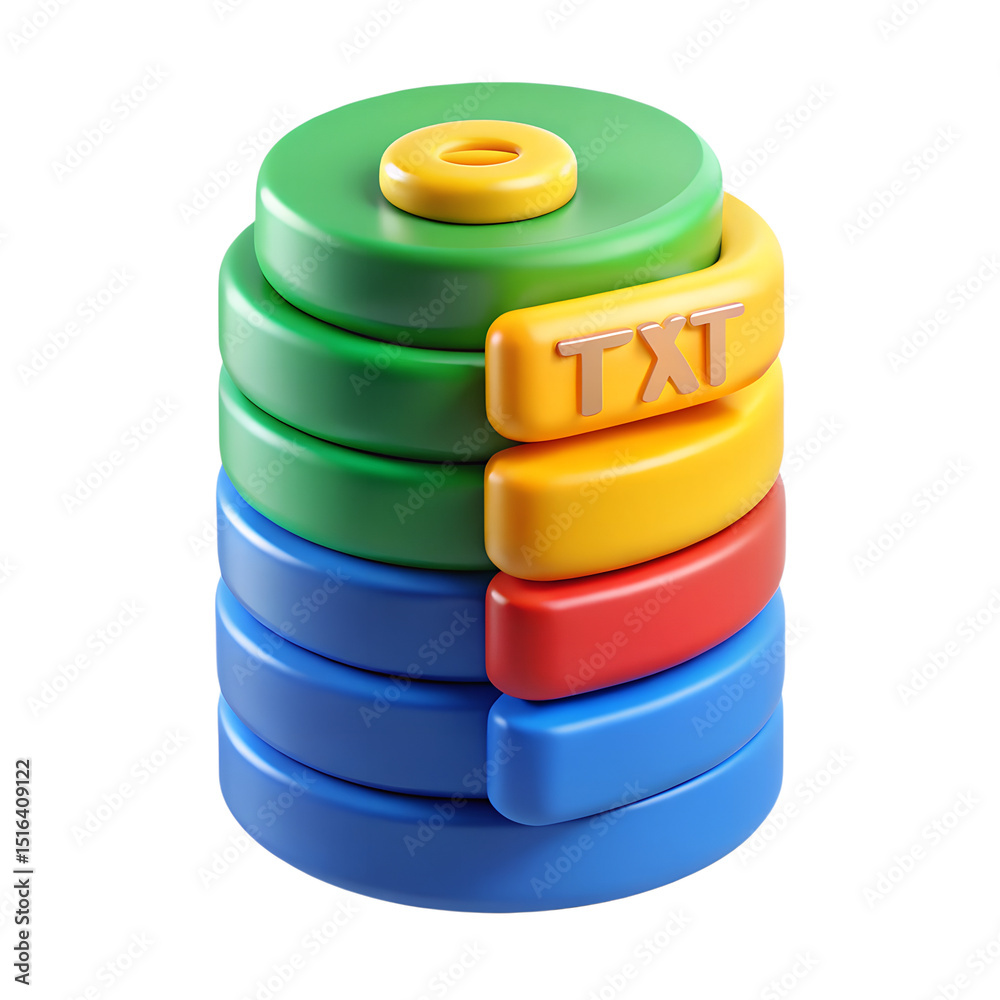 Poster Abstract 3d rendering of a colorful stack of files in plastic-style with a txt file icon