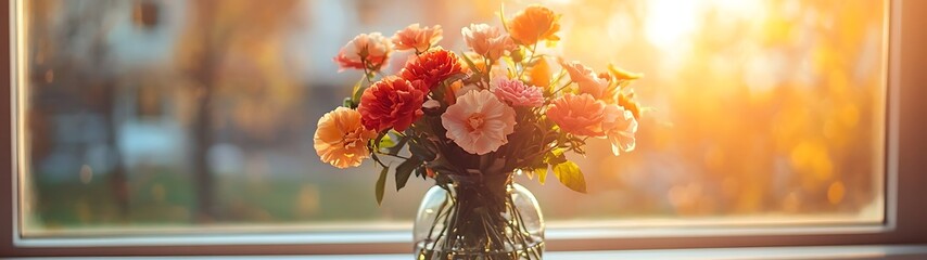 Bouquet of flowers by window