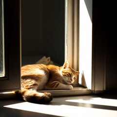 Ginger Cat Napping in Sunbeam