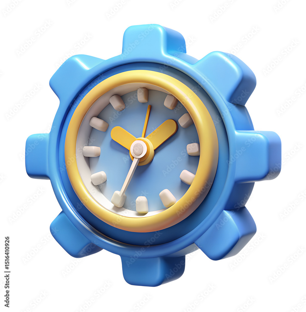 Poster colorful 3d rendering of a clock shaped like a gear isolated on a transparent background illustratin