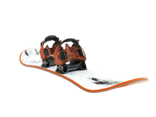 Isolated White Snowboard with Red and Black Bindings