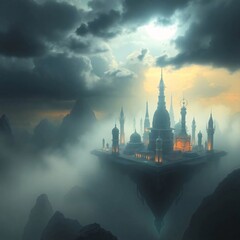 Mystical Floating City in the Clouds.