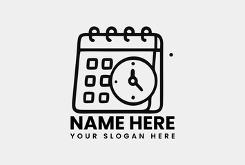 Minimalist outline icon of a desk calendar with an overlaid clock for effective time and event scheduling. Time management and productivity concept