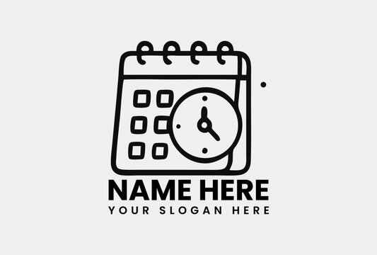 Minimalist outline icon of a desk calendar with an overlaid clock for effective time and event scheduling. Time management and productivity concept