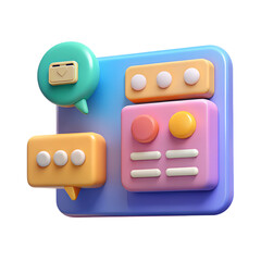 Creative and colorful 3d rendering of communication and interface design elements with smooth plastic-style visuals