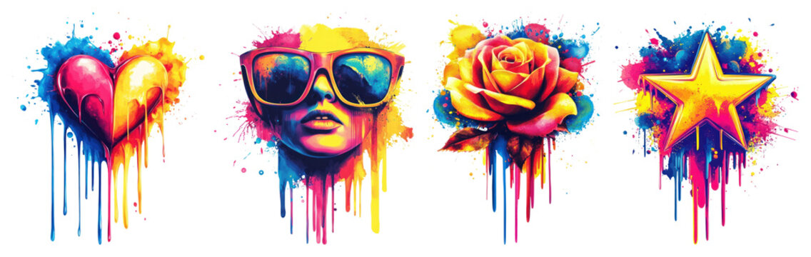 PNG Vibrant artistic graffiti icons, element set on transparent background
