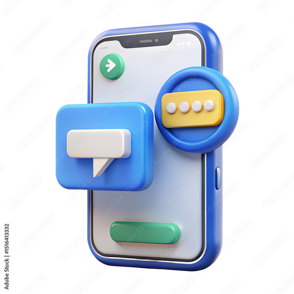 Aufkleber modern 3d rendering of a smartphone with message icons and security elements on transparent backgrou