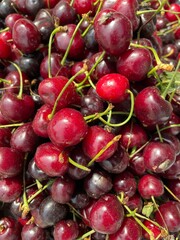 Abundant Pile of Fresh Red Cherries