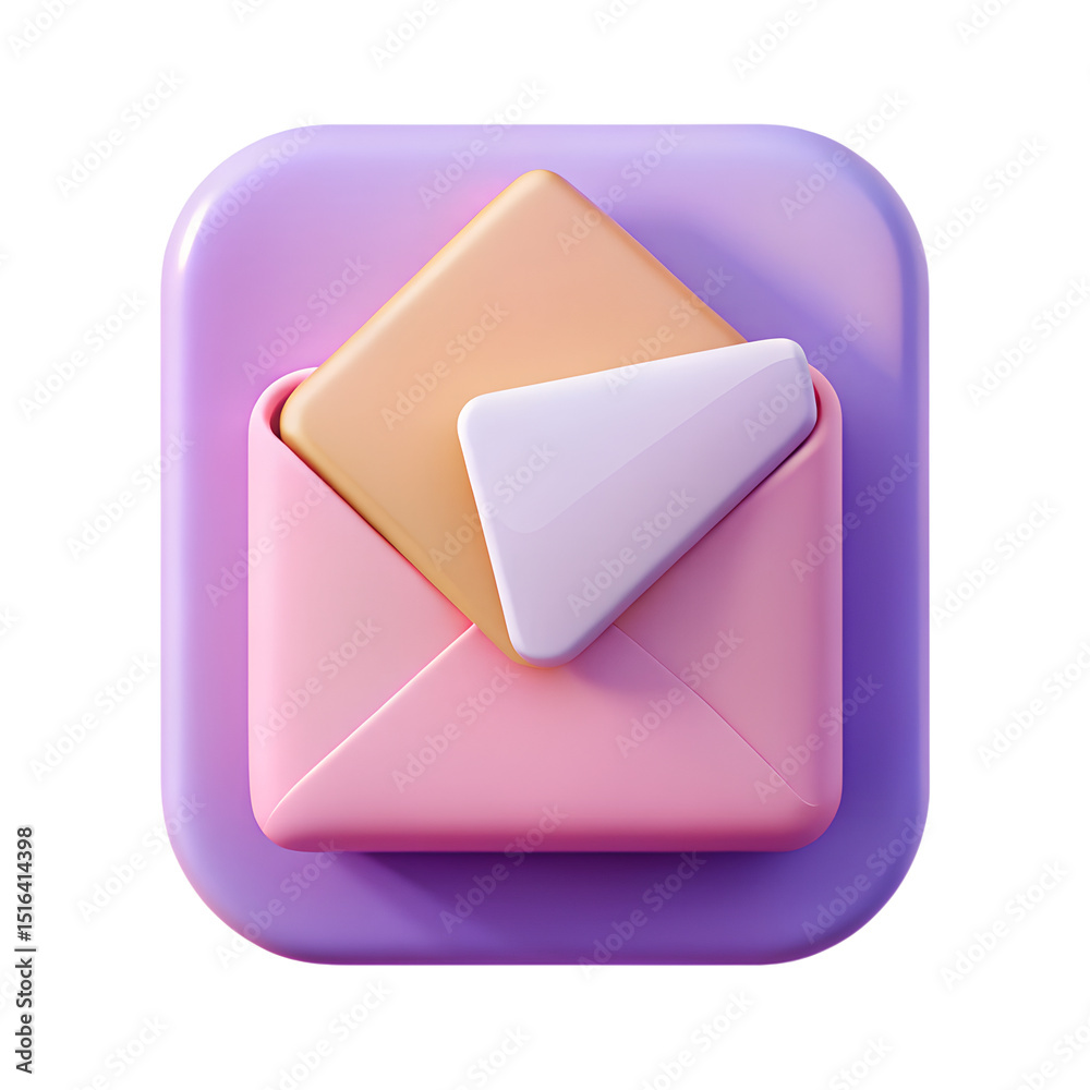 Poster stylish 3d rendering of a pastel color envelope and mail symbol design isolated on a transparent bac