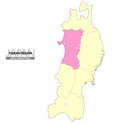 日本地図 東北地方 秋田県 県境有り 02