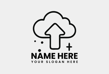 Simple outline drawing of a cloud with an upward arrow, signifying data upload to cloud storage. Technology concept