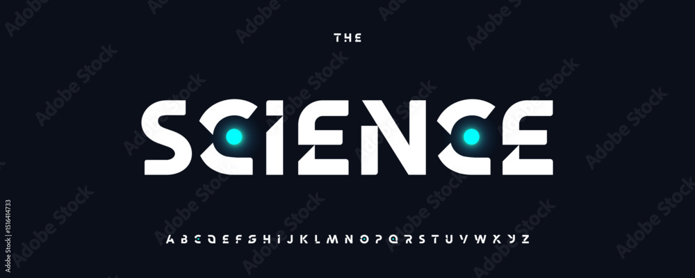 Aufkleber Cyberpunk techno alphabet, geometric glow letters, robotic display font for scifi, data science, cyber security headline and logo, digital interface typography, machine learning design. Vector typeset