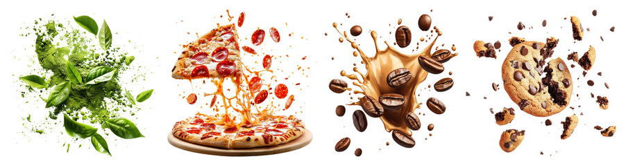 PNG Dynamic food explosion art, element set on transparent background