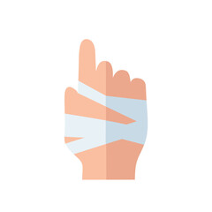 Obraz premium Flat icon of an injured hand wrapped with a bandage, symbolizing first aid and injury treatment