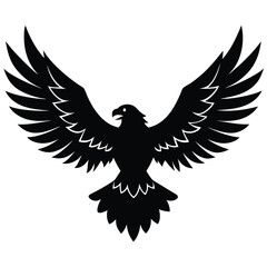 Fototapeta premium A majestic black silhouette of an eagle with wide-spread wings on a clean white background.