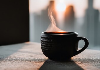 Morning coffee by window, warm light