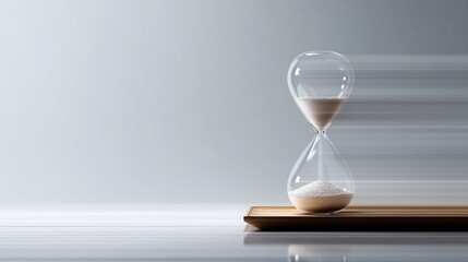 A sleek hourglass stands on a smooth wooden surface. The design emphasizes the flow of time and its passage. This image captures the essence of patience and anticipation. AI