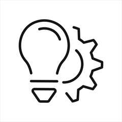 Innovation idea. Bulb and gear vector line icon