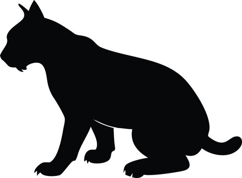 Black bobcat silhouette crouching downwards vector design in a simple elegant artistic presentation
