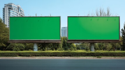 Two Blank Green Screen Billboards for Mockup in Urban Outdoor Setting