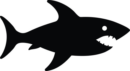 Black shark silhouette vector design with open mouth illustration for educational resources or aquatic themed projects
