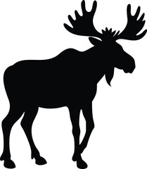 Fototapeta premium Black silhouette illustration depicting a moose with large antlers designed in a vector style for various creative applications