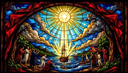 Obraz premium a stained glass style artwork depicting independence and the birth of a nation