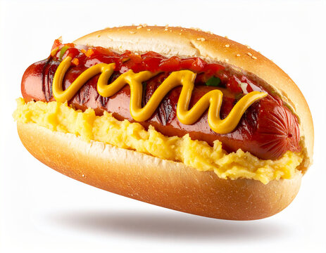 Hot dog brasileiro com pur&ecirc;, cahorro quente com pur&ecirc; de batatas.