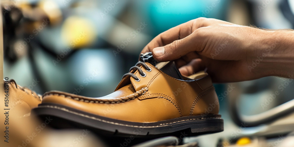 Aufkleber Artisan crafting a leather shoe in a workshop setting Generative AI
