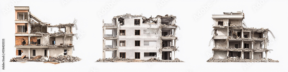 Poster Demolition of a multi-story building showing extensive damage Generative AI