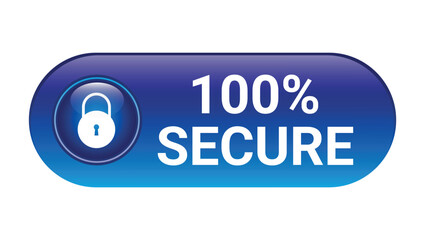 100 percent secure button icon with padlock symbol in blue gradient for safe transaction or login	