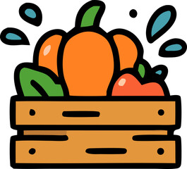 Fresh produce highlighted in a wooden crate with a pumpkin and an apple. Perfect for food blogs, grocery store promotions, and foodrelated designs.