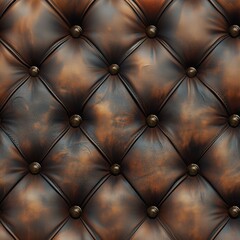 Fototapeta premium Seamless aged brown tufted leather with matching dark buttons, creating a rustic and elegant repeatable pattern. Perfect for vintage furniture or sophisticated backdrops.
