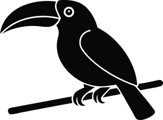 Obraz premium Black silhouette vector illustration of a perched toucan bird isolated on a white background design