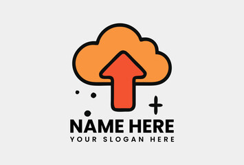 Cloud computing icon showing data upload to internet storage. Technology concept