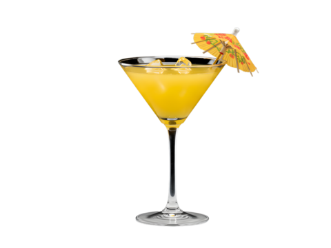 A high-resolution transparent PNG of a refreshing pink cosmopolitan martini cocktail served in a crystal glass with lemon garnish, delicate white flowers, ice cubes, and a vibrant straw—perfect for lu