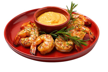 Fototapeta premium Delicious Grilled Shrimp with Spicy Dipping Sauce A Culinary Delight