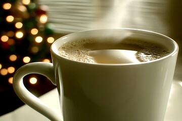 Warm Coffee by Christmas Tree