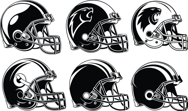 Vector FOOTBALL HELMET, Black vector illustration Art  Black silhouette